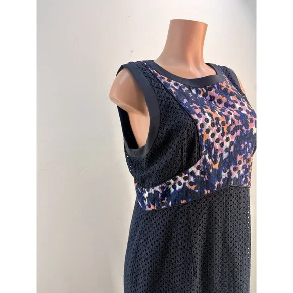 New Antonio Melani Women’s 14 Navy Cotton Eyelet Lace Watercolor Sheath Dress - Picture 3 of 16